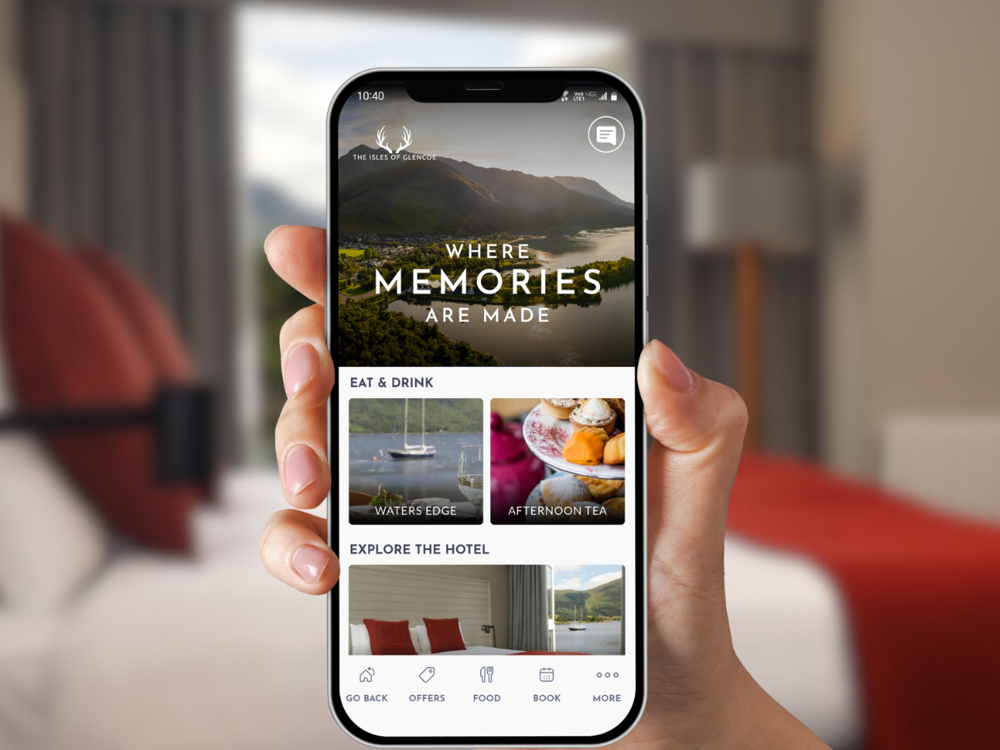 A phone with the Crieff Hydro Family of Apps on it